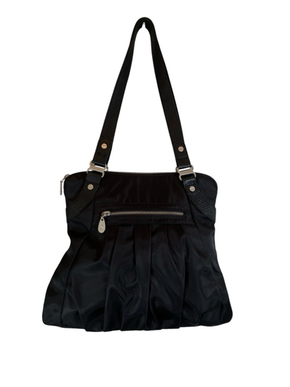 BAGGALLINI Audrey Pleated Hobo Shoulder Bag Black Nylon